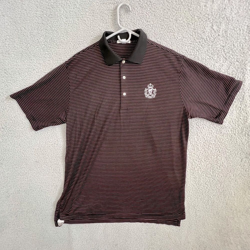PETER MILLAR MENS POLO SHIRT BLACK WITH PINK STRIPES SIZE L
